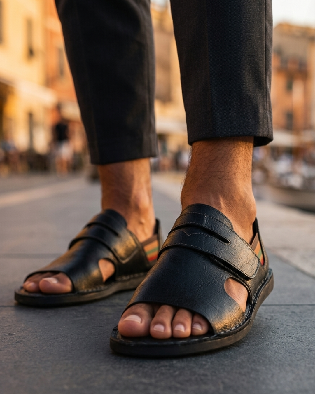 Sandales Homme en Cuir à Semelle Orthopédique, Bout Ouvert