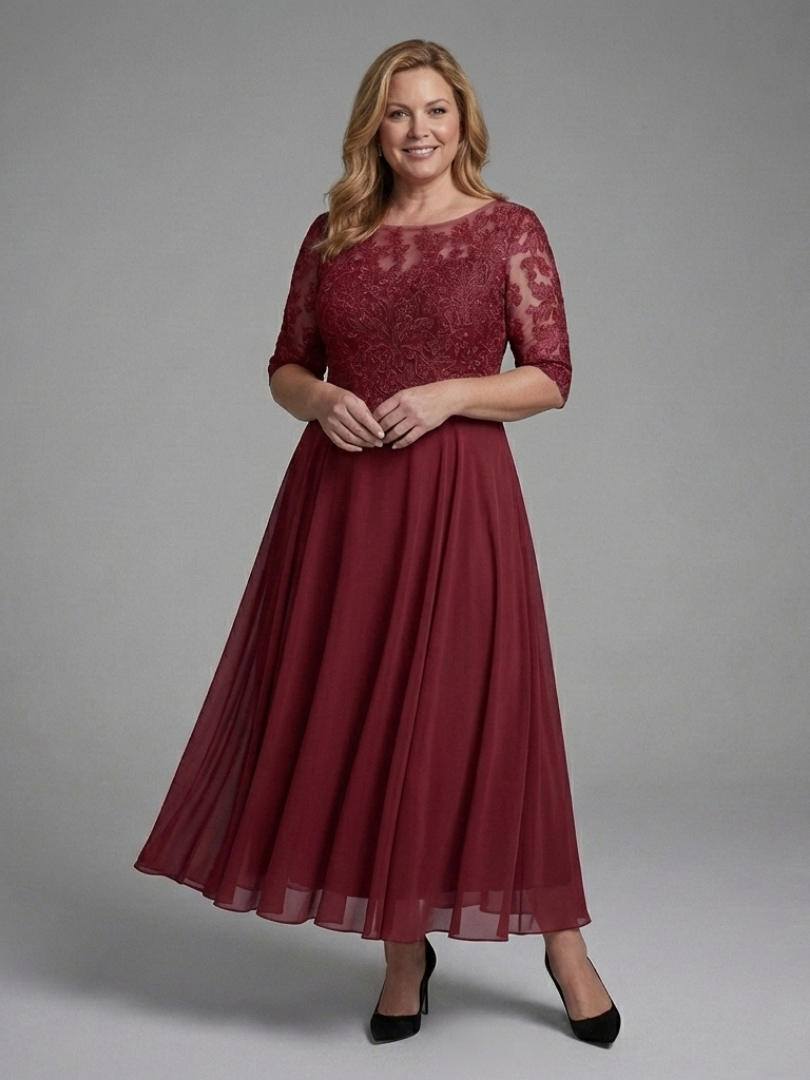 Robe Midi Femme Dentelle Manches Transparentes