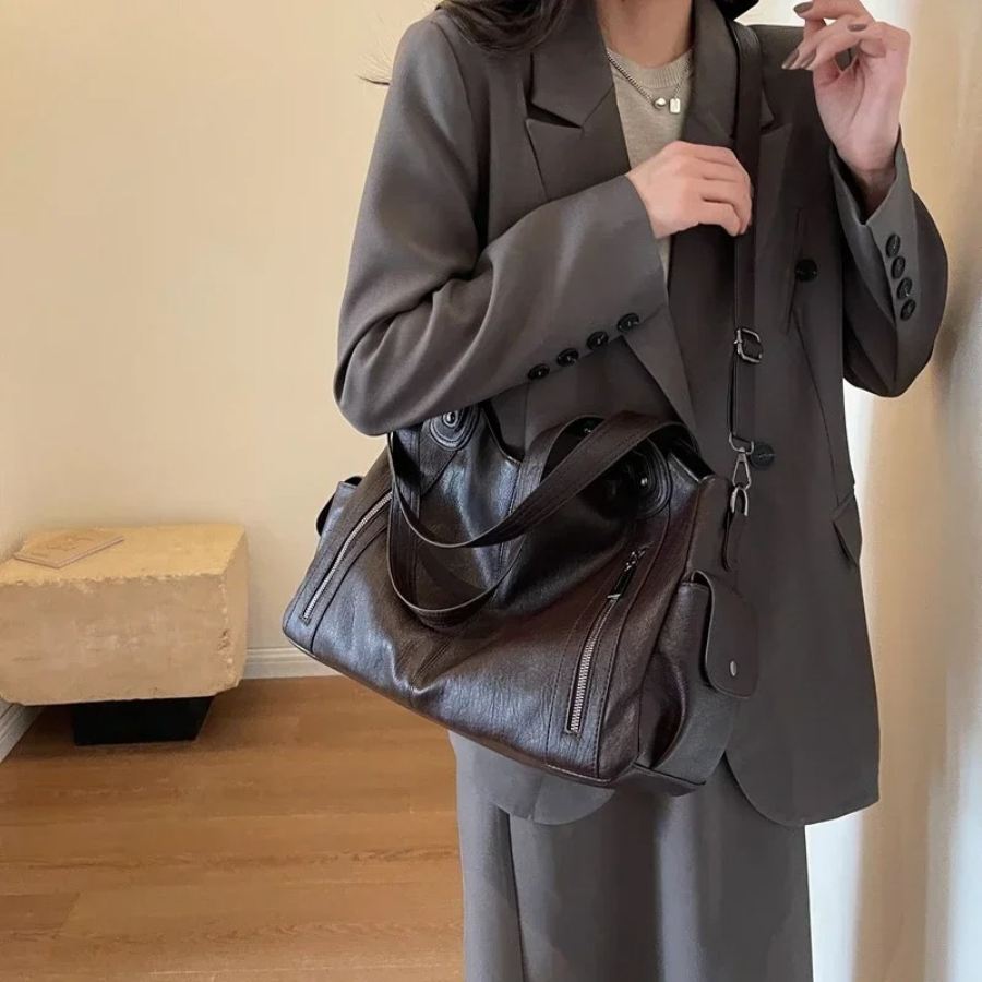 Sac à Épaule Femme en Cuir Végan - Design Structuré Multi-Poches