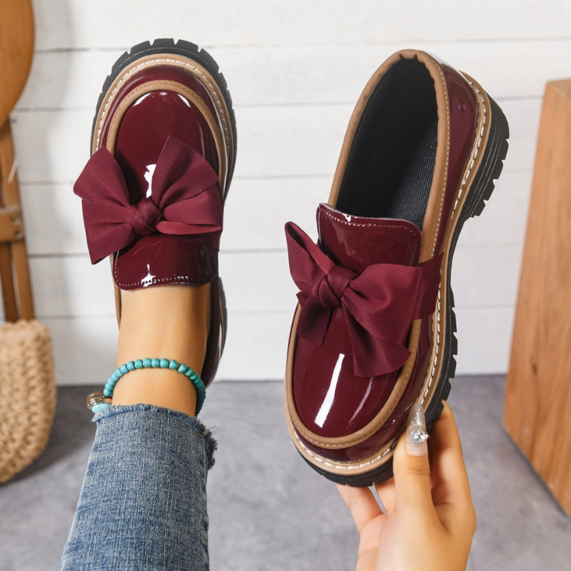Mocassins Femme Vernis à Nœud - Semelle Plateforme