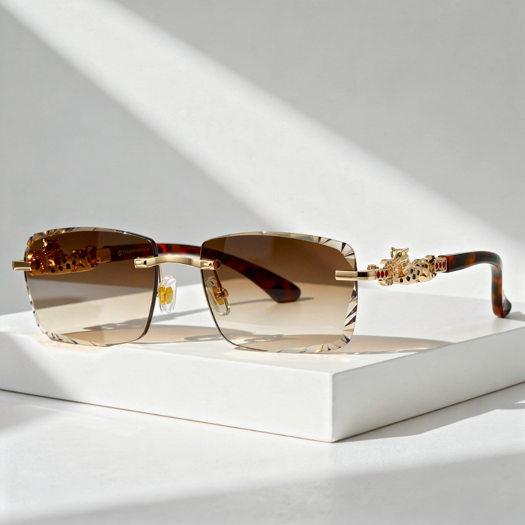 Lunettes de Soleil Pour Tous Monture Façon Panthère Dorée