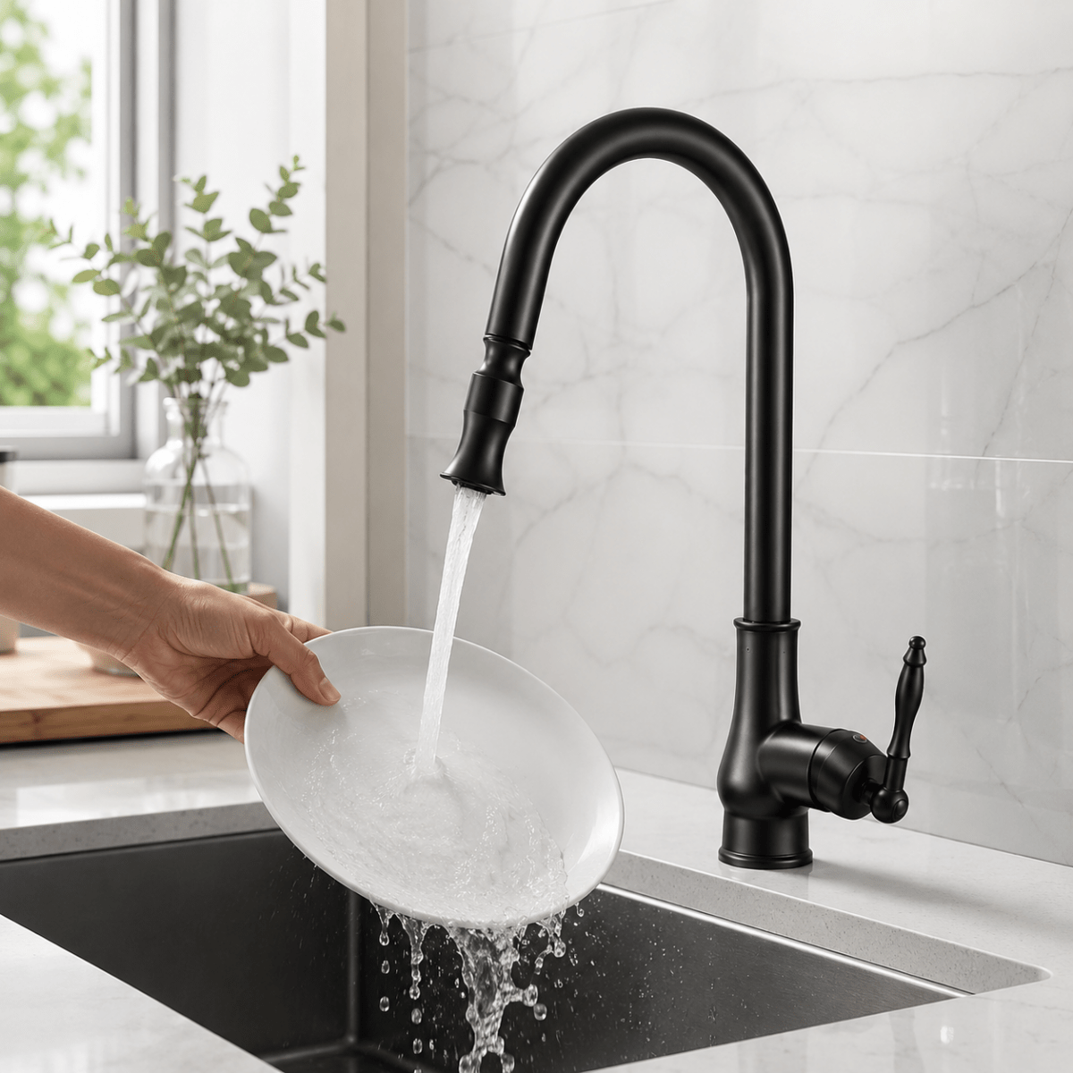 Robinet de Cuisine Extractible en Laiton Massif – Finition Bronze Antique