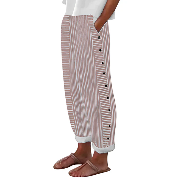 Pantalon Femme Rayé Fluide Taille Haute