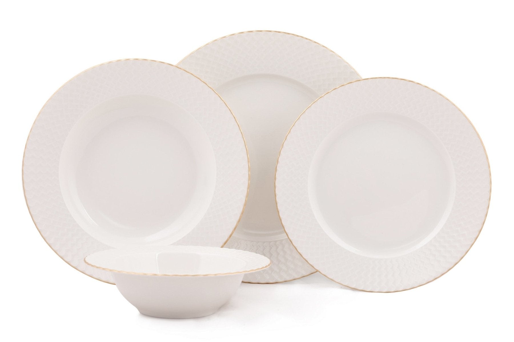Juego de vajilla de porcelana – Blanco con detalles dorados, 24 piezas para 6 comensales, diseño moderno para la mesa del comedor