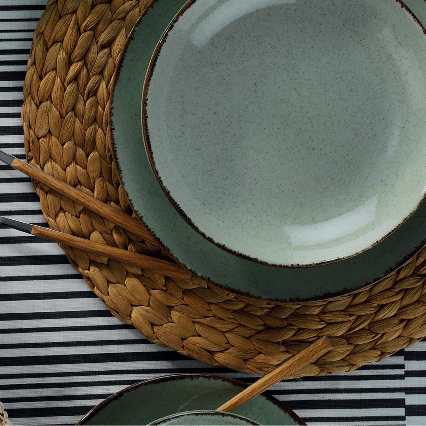 Juego de vajilla de porcelana – Verde oliva, 24 piezas, diseño rústico, para el comedor o para la mesa