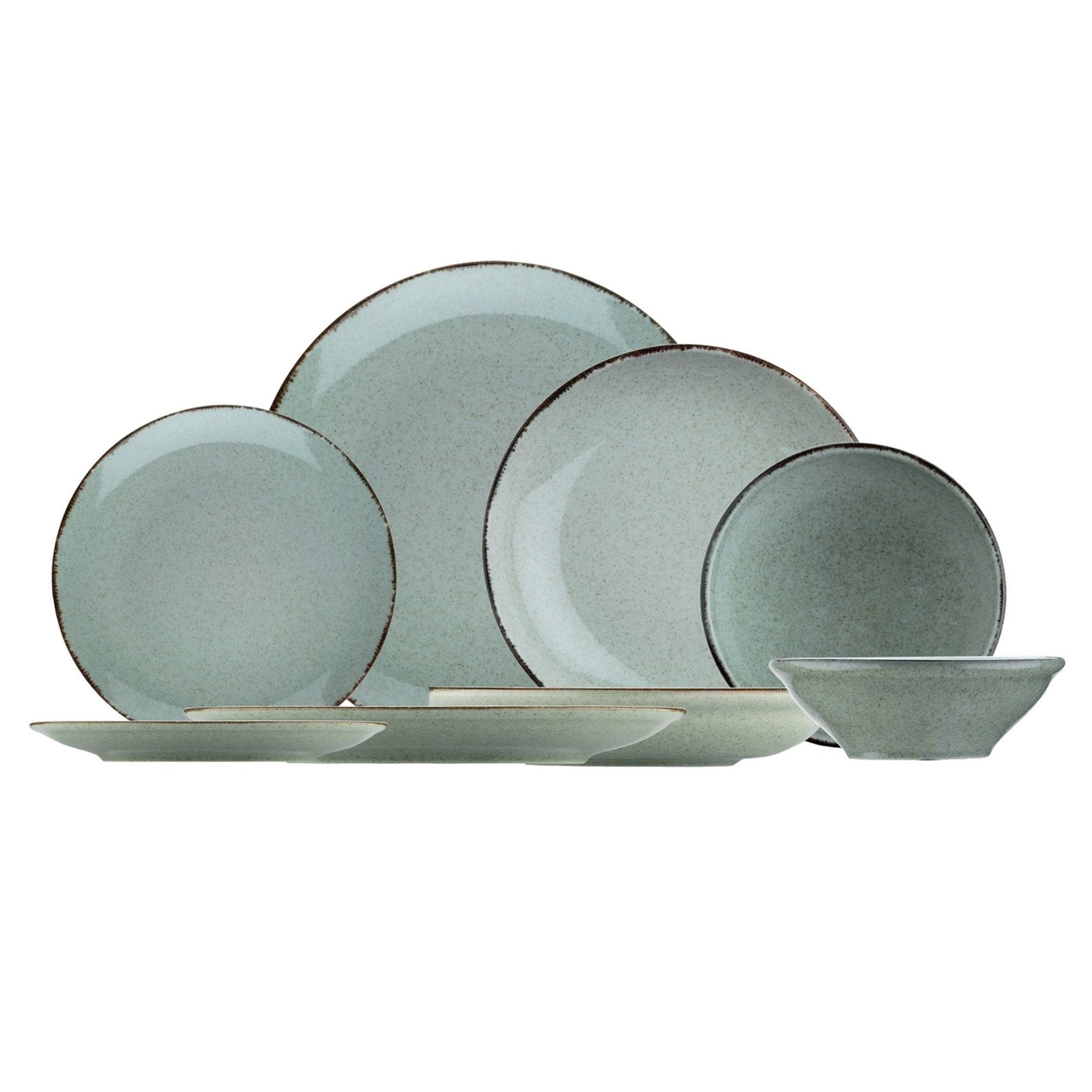 Juego de vajilla de porcelana – Verde oliva, 24 piezas, diseño rústico, para el comedor o para la mesa