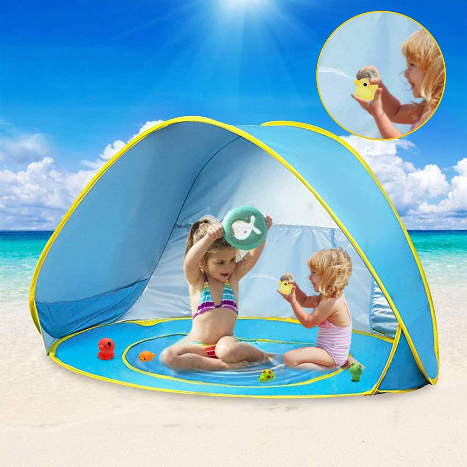 Pop-Up Beach Tent for Babies – Lightweight Polyester with a Small Pool for the Beach or Garden