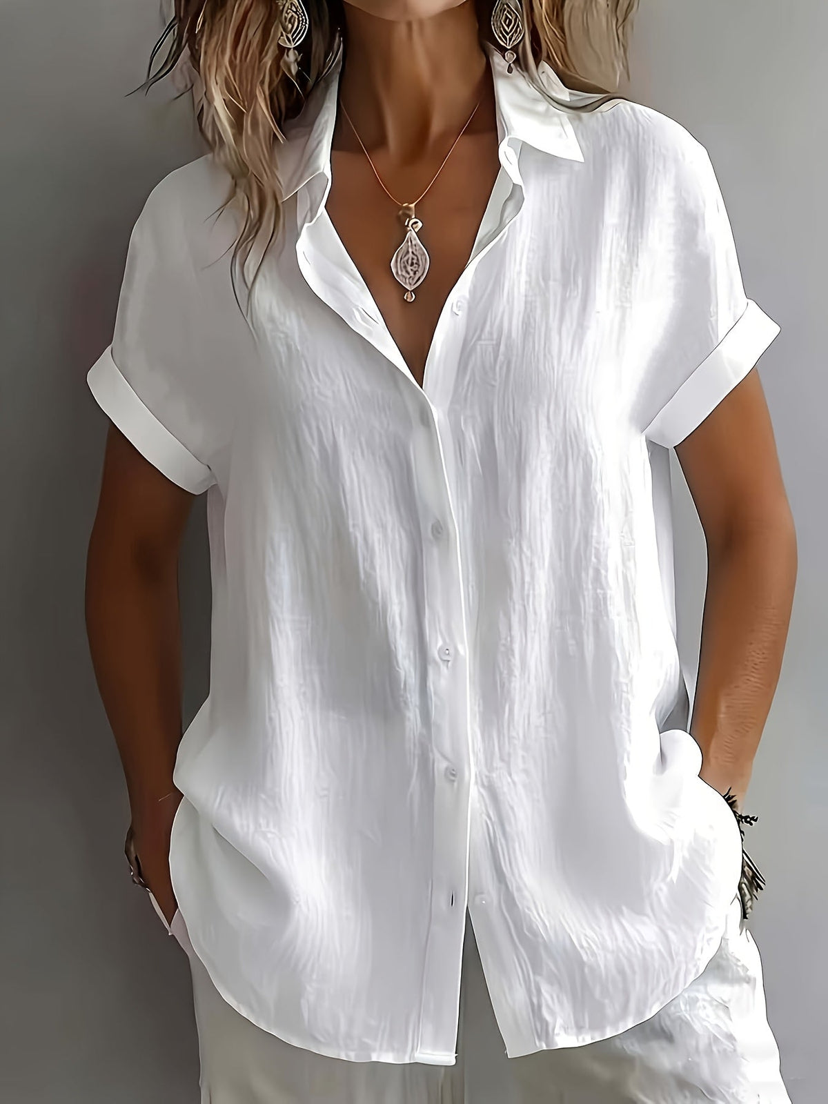 Chemise Femme en Lin Manches Courtes et Boutonnage