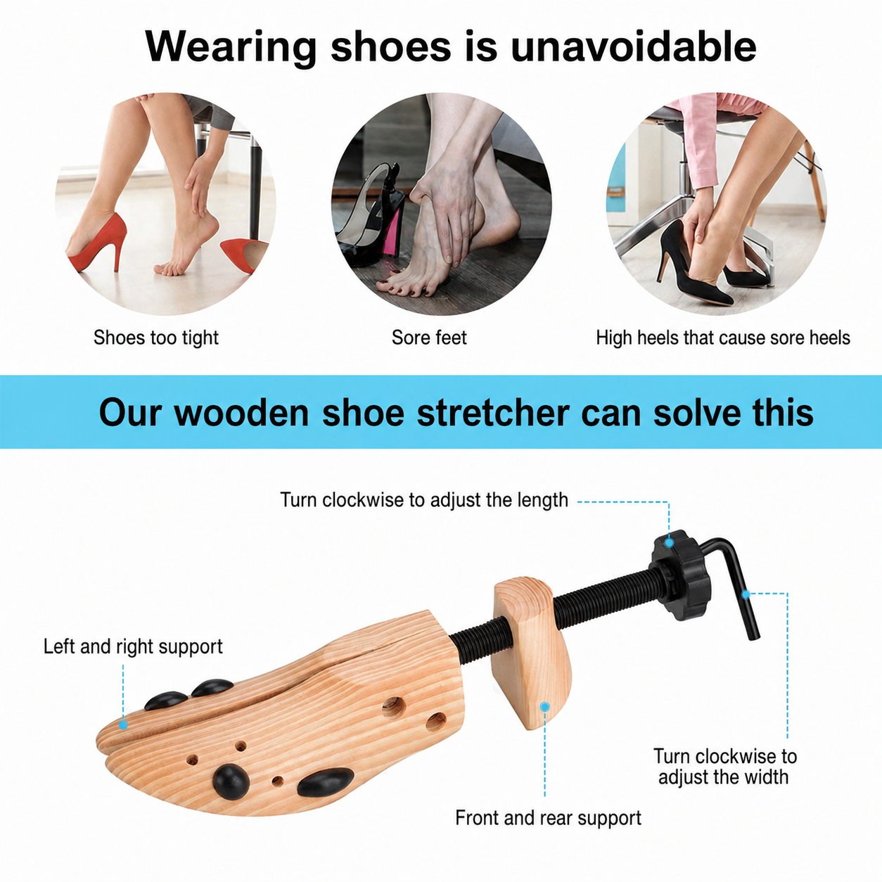 Embouts de Chaussures en Bois – Réglables pour Femmes et Hommes, Idéaux pour Baskets et Chaussures Élégantes