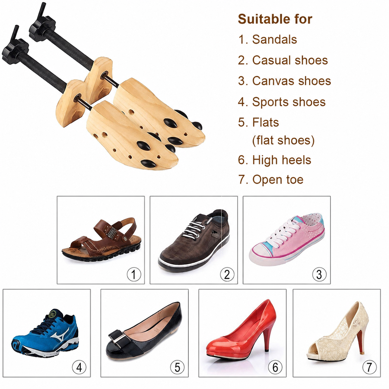 Embouts de Chaussures en Bois – Réglables pour Femmes et Hommes, Idéaux pour Baskets et Chaussures Élégantes