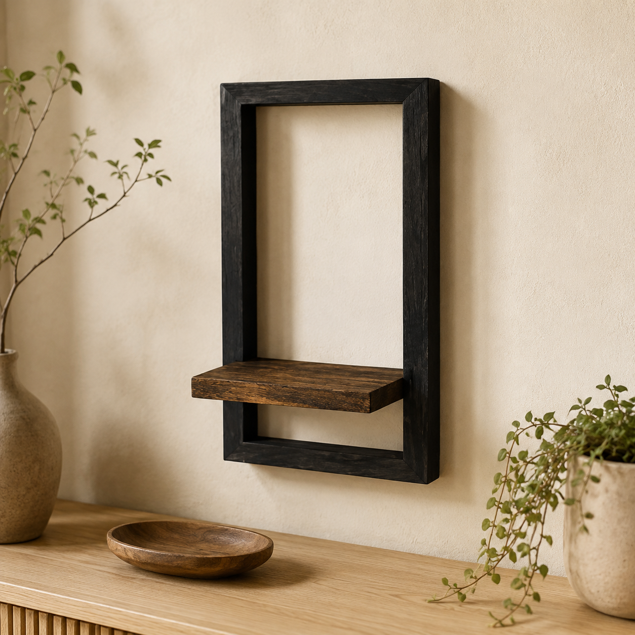 Étagère murale – Bois d'Acacia massif avec cadre en acier vintage pour salon ou hall