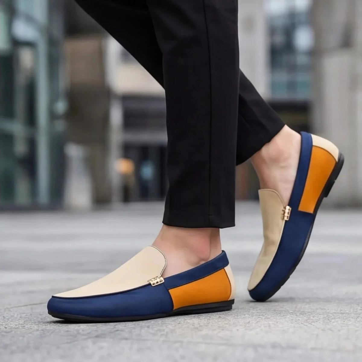 Mocassins Homme en Toile Patchwork, Semelle Confort