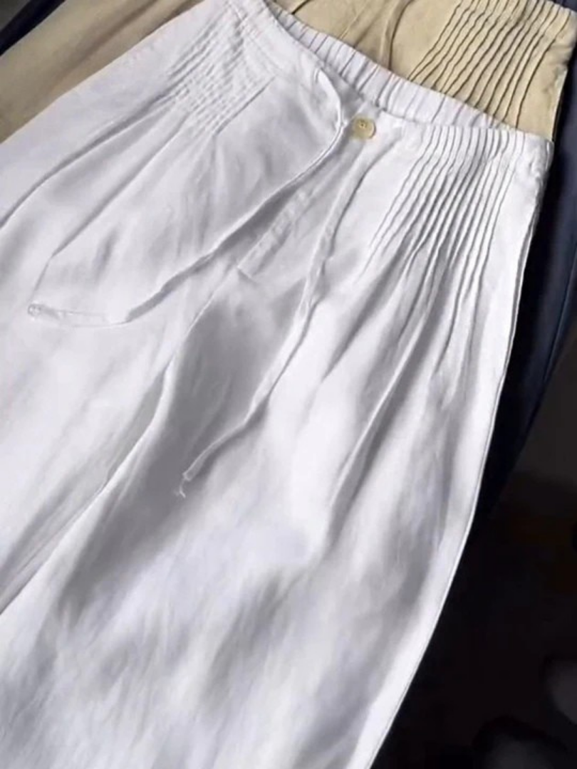 Pantalon Femme Jambe Large Taille Haute à Cordon