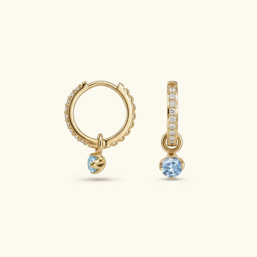Boucles d'Oreilles Créoles Femme Plaquées Or avec Zircone et Breloque