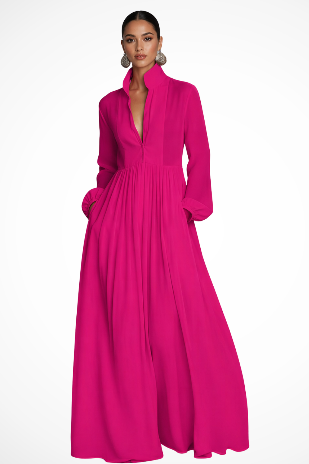Robe Longue Femme Manches Longues Boutonnée avec Poches