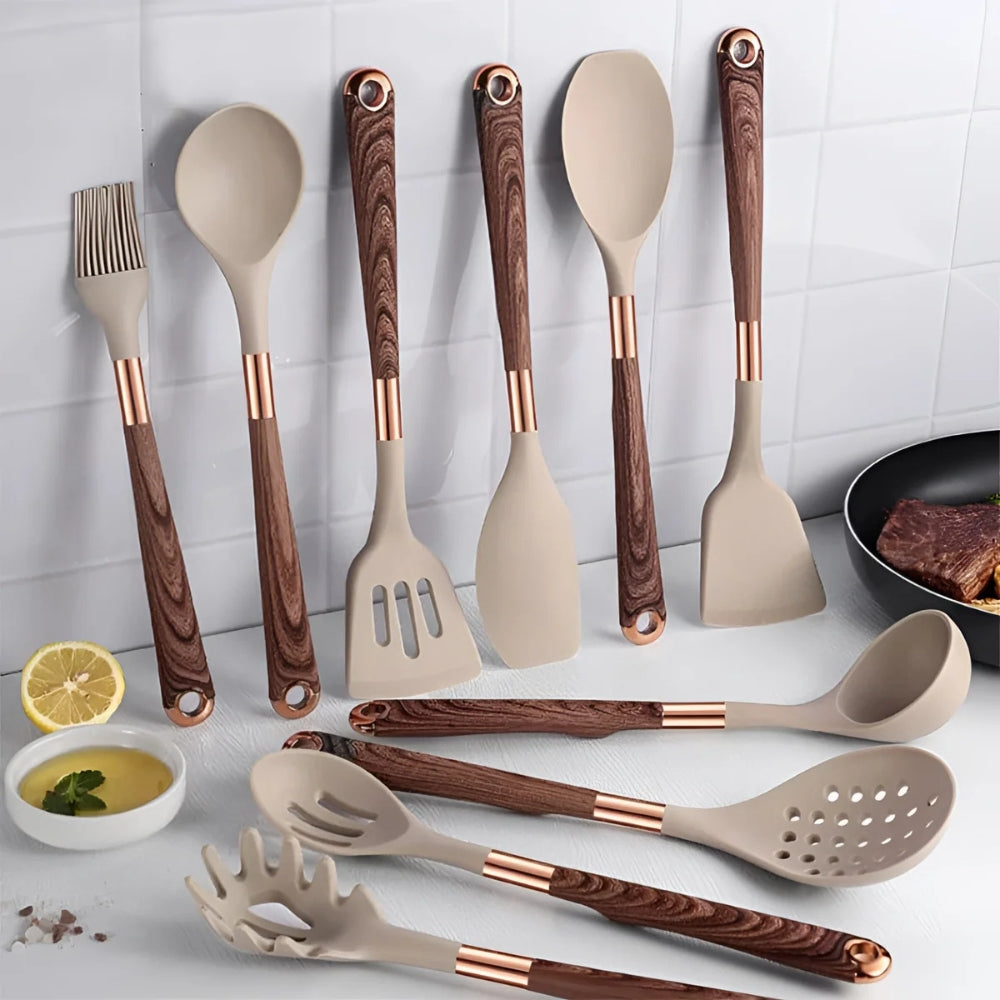 Ensemble d’ustensiles de cuisine en silicone – 10 pièces, résistant à la chaleur et ergonomique pour cuisine moderne