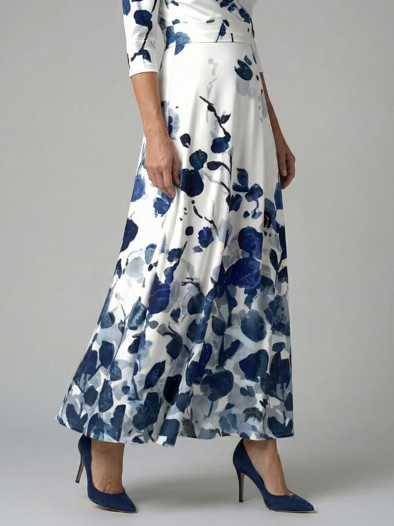 Robe Midi Cache-Cœur Fleurie Manches 3/4