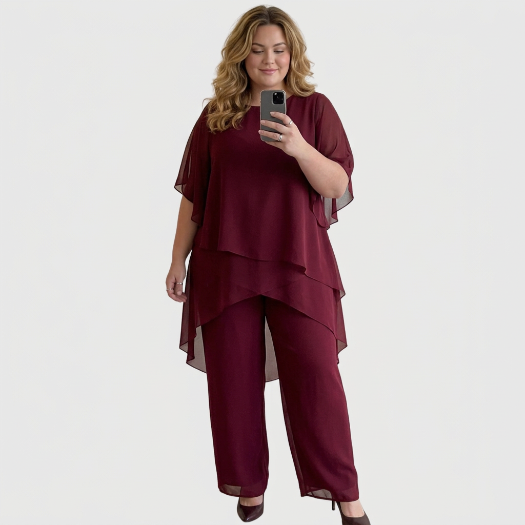 Ensemble Femme Haut Drapé Asymétrique et Pantalon Palazzo
