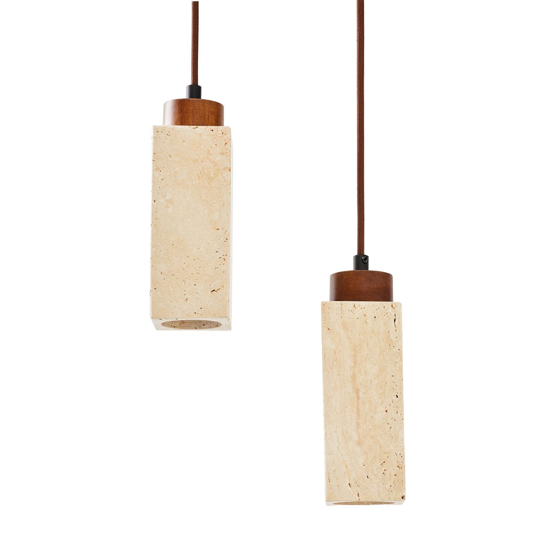 Suspension – Noyer et Travertin, Design Minimaliste en Bloc pour Table à Manger ou Salon