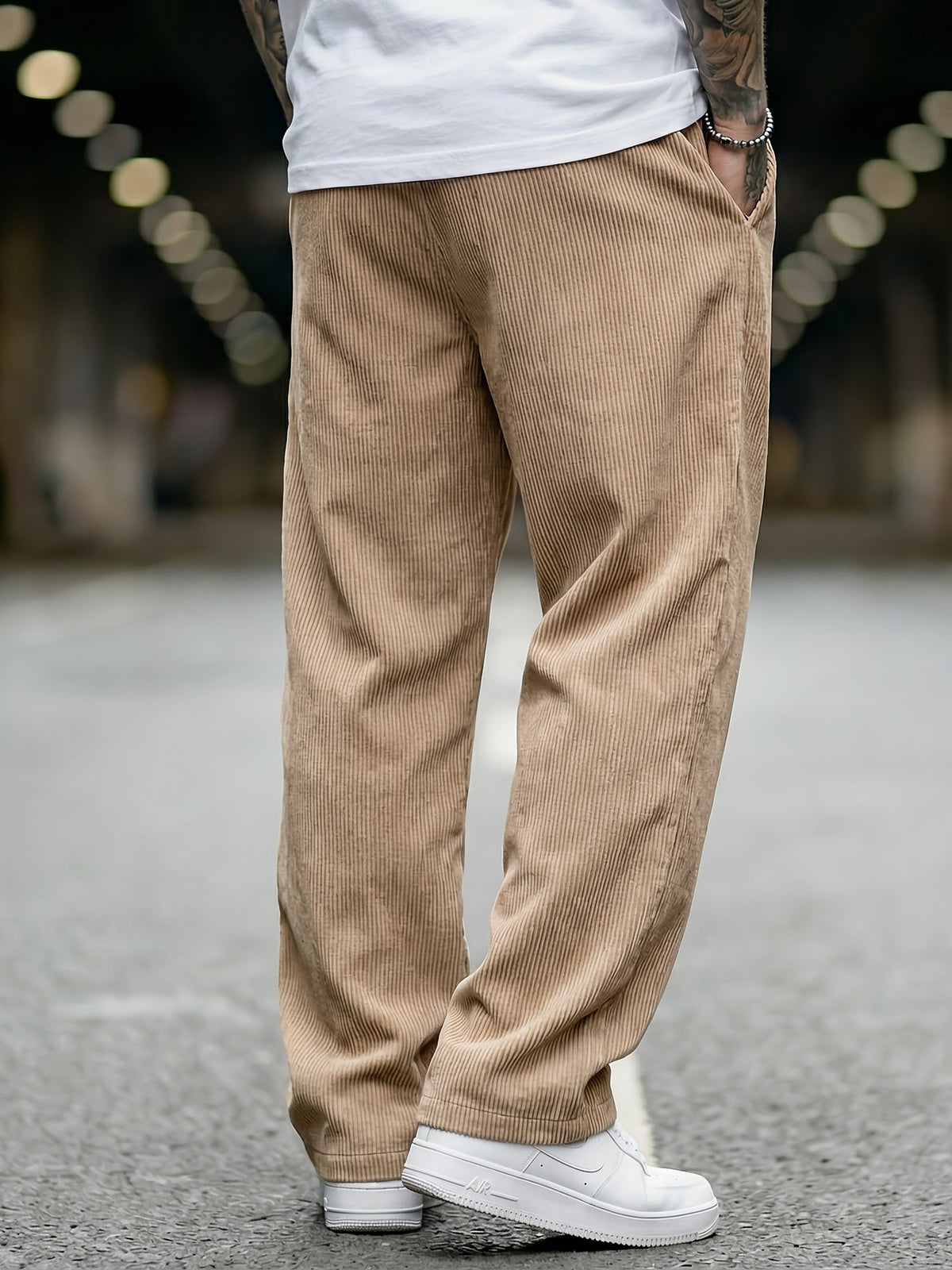 Pantalon Homme en Velours Côtelé, Taille Élastique et Poches