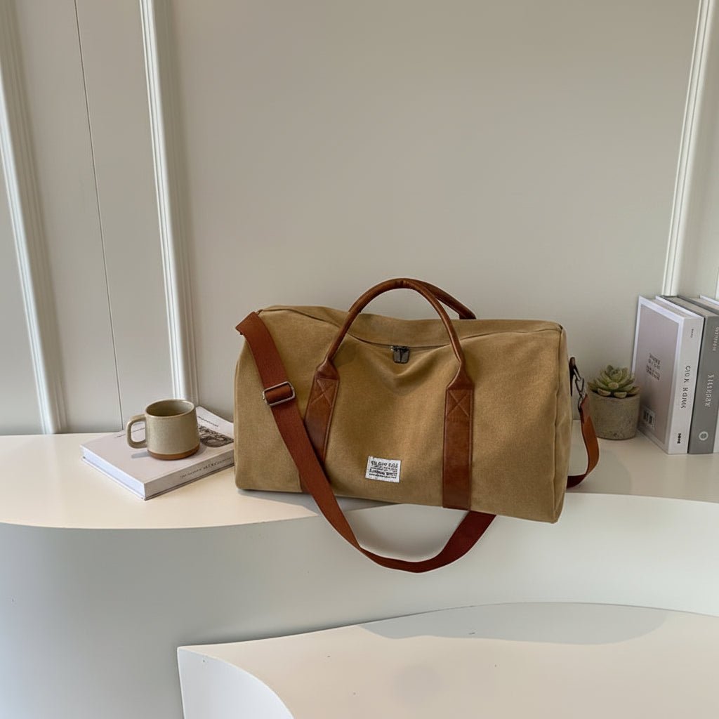 Sac de Voyage Weekender en Toile Vintage - Cuir et Compartiments Multiples