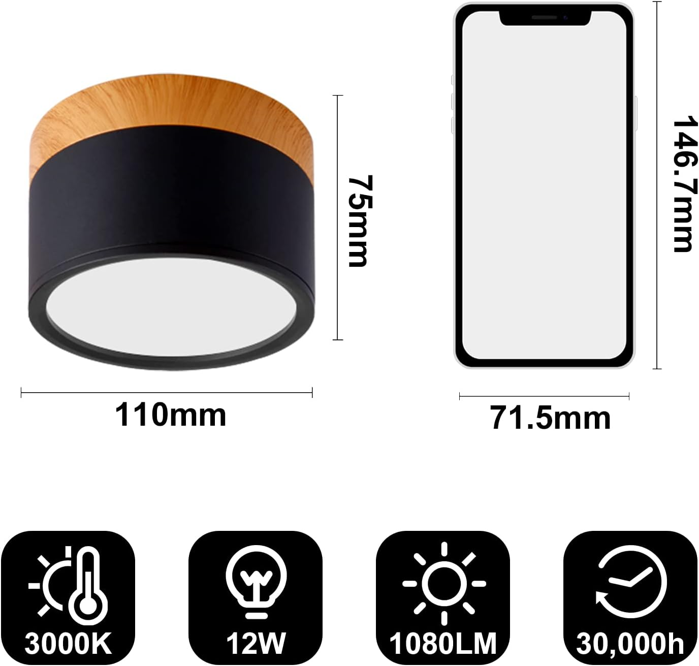 Plafonnier cylindrique – Aluminium avec accent en bois, éclairage moderne pour entrée, salle à manger ou salon