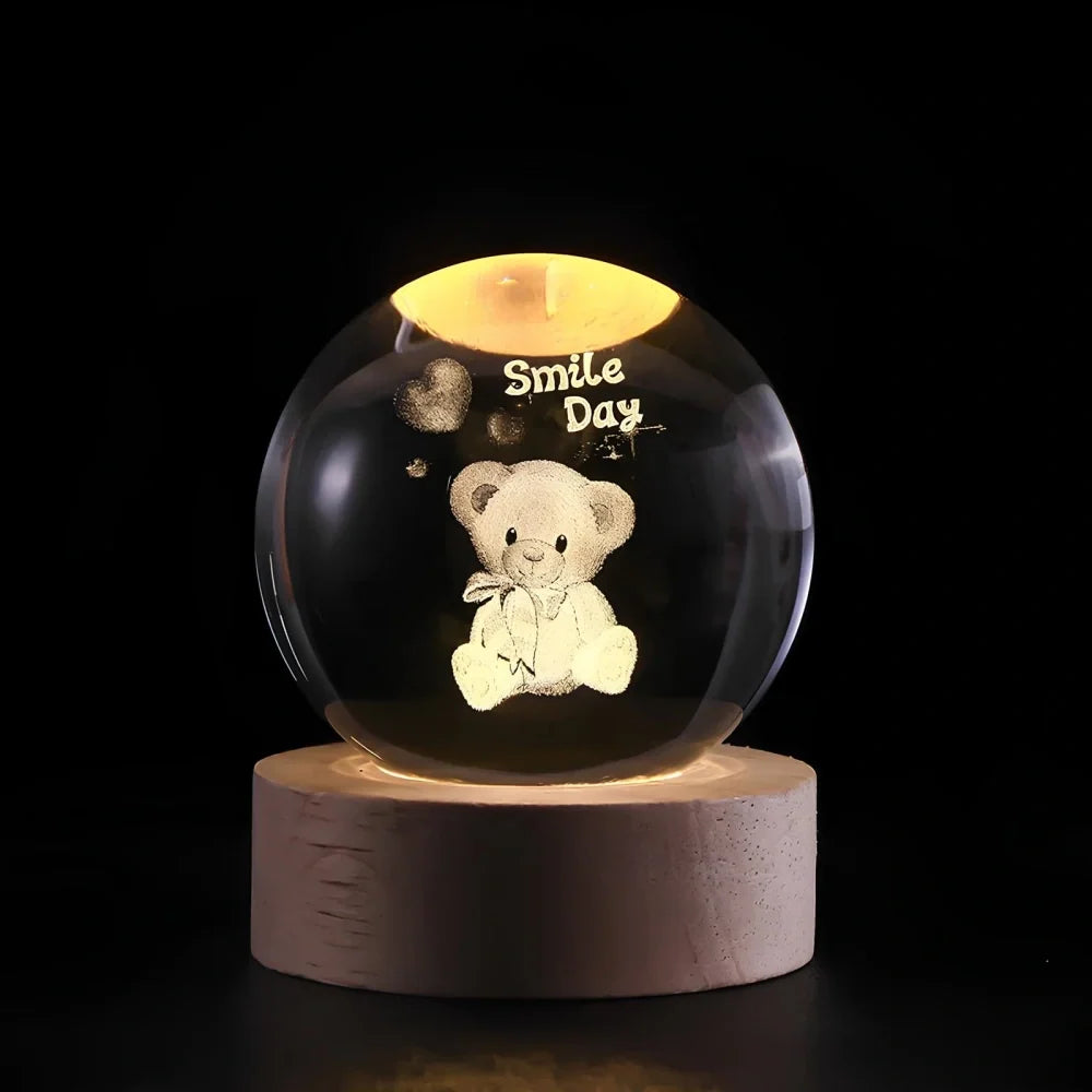 Lampe de Chevet Boule de Cristal Gravée 3D