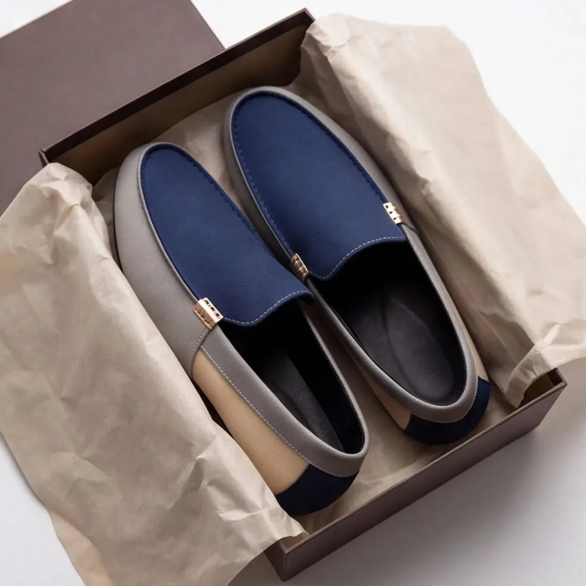 Mocassins Homme en Toile Patchwork, Semelle Confort