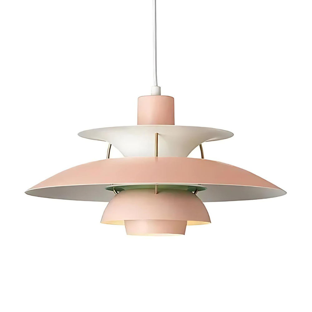 Suspension danoise – Métal superposé, design coloré pour table à manger ou salon