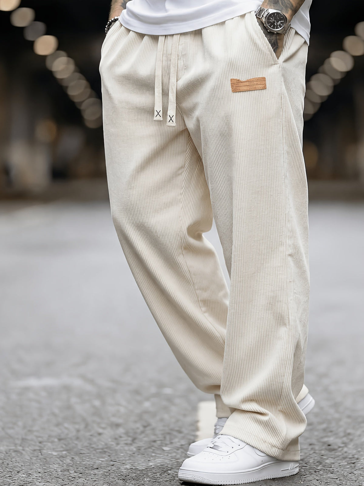 Pantalon Homme en Velours Côtelé, Taille Élastique et Poches