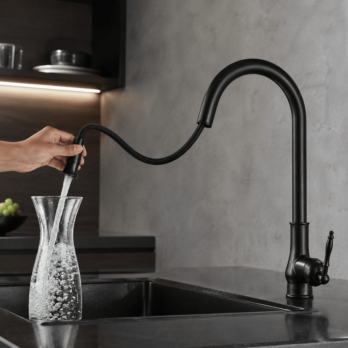 Robinet de Cuisine Extractible en Laiton Massif – Finition Bronze Antique