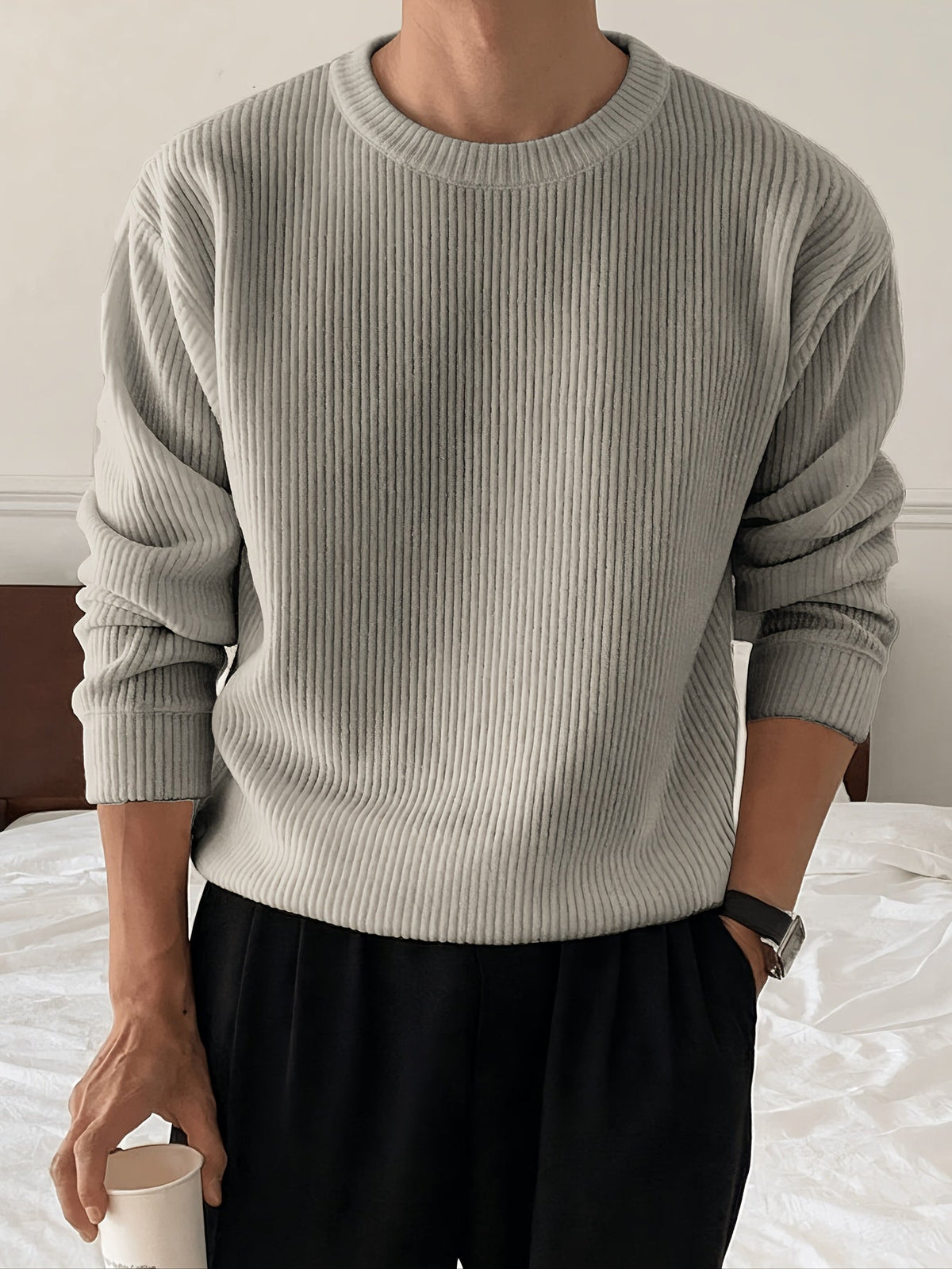 Pull Homme Col Rond Côtelé Coupe Ample