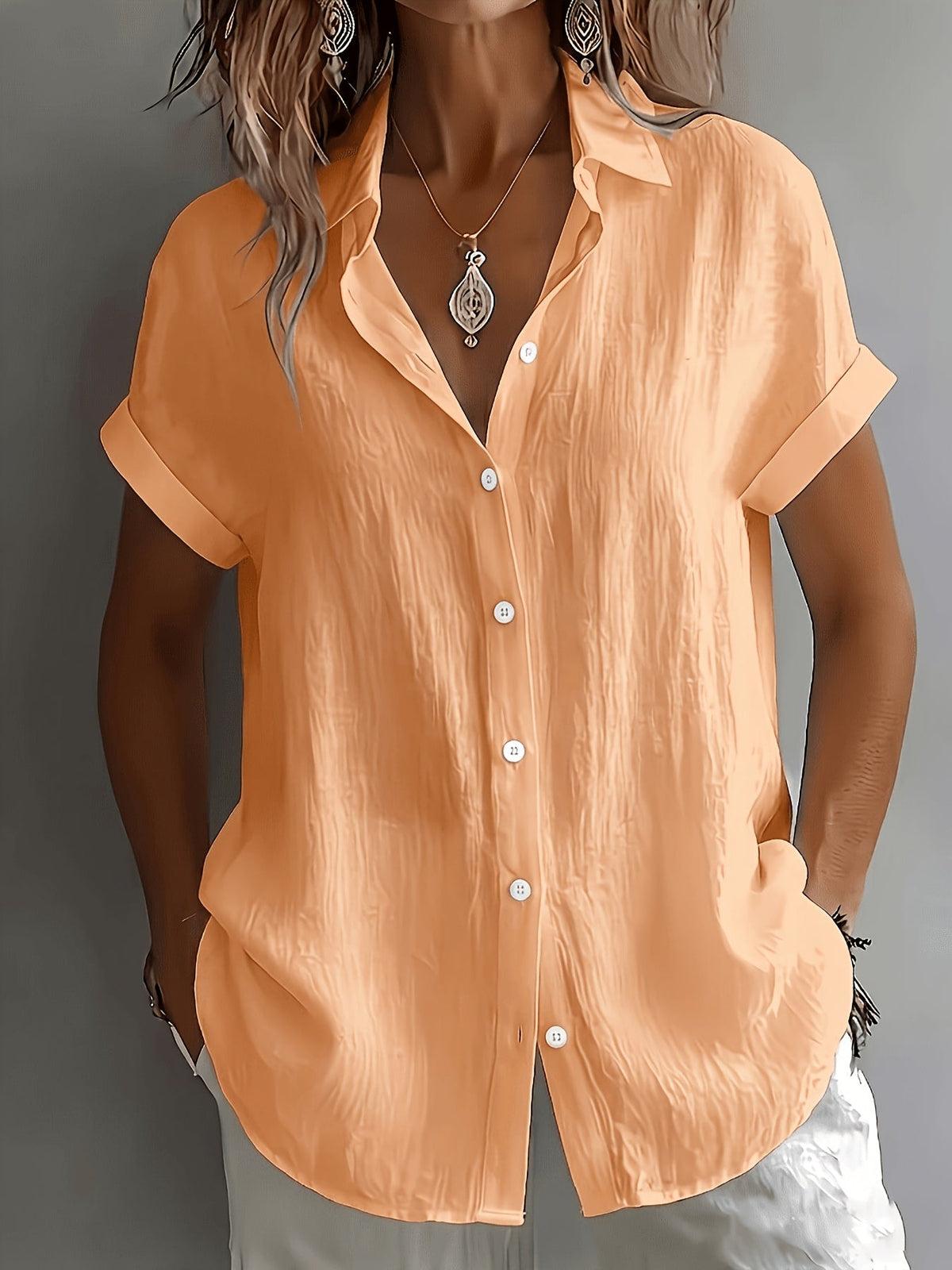Chemise Femme en Lin Manches Courtes et Boutonnage