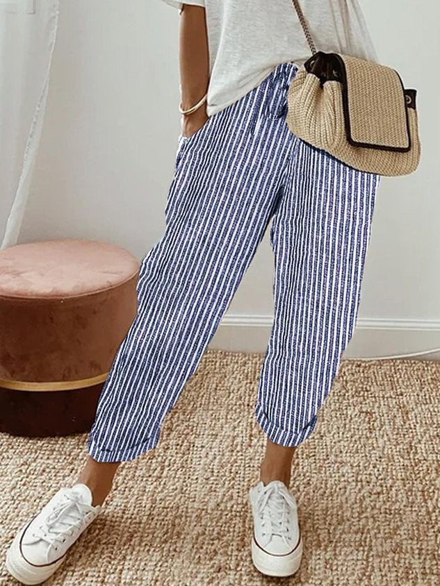 Olivia - Ademende Anti-Vocht Broek | Comfortabele Pasvorm – Blauw (Gestreept)
