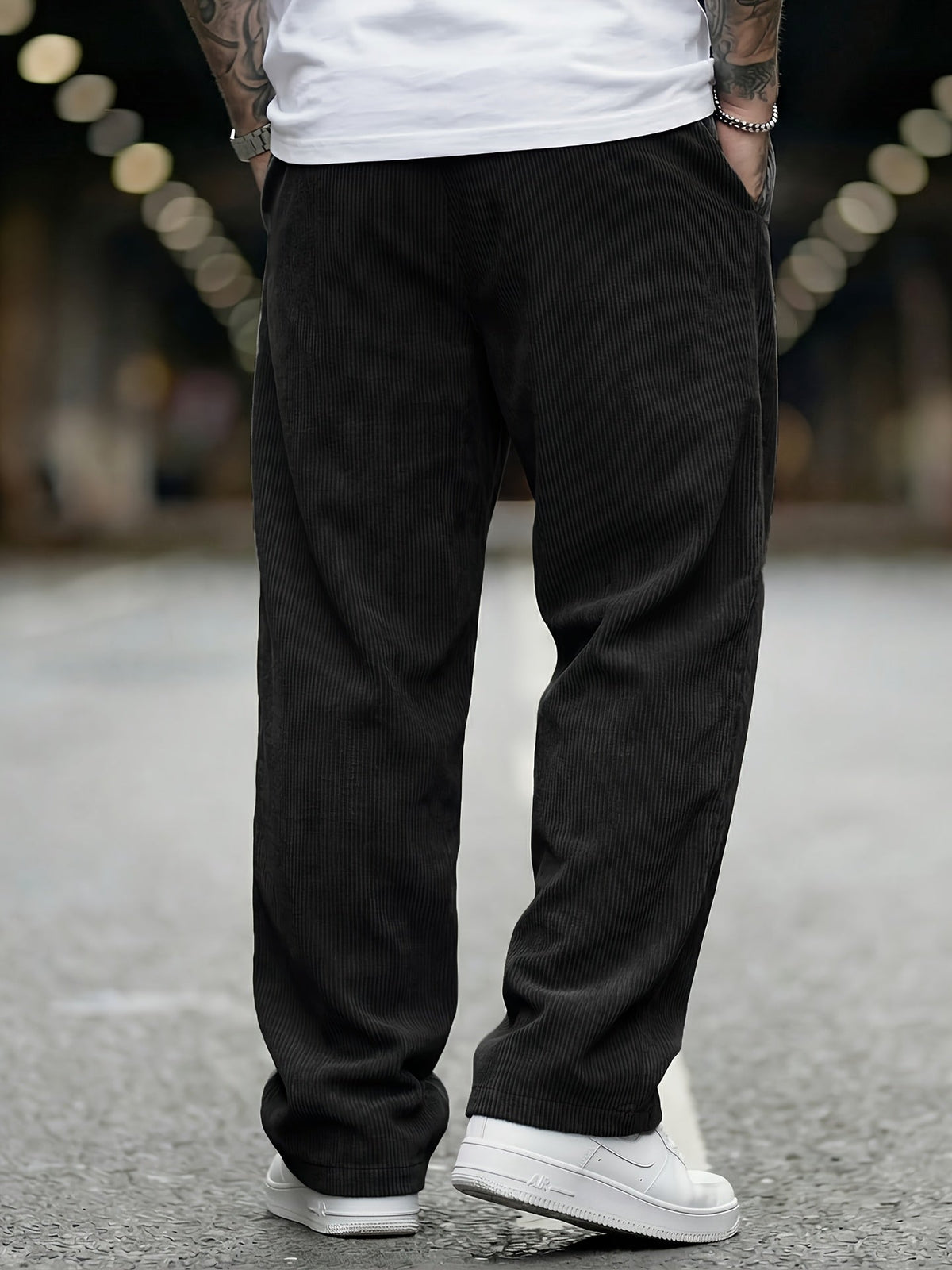Pantalon Homme en Velours Côtelé, Taille Élastique et Poches