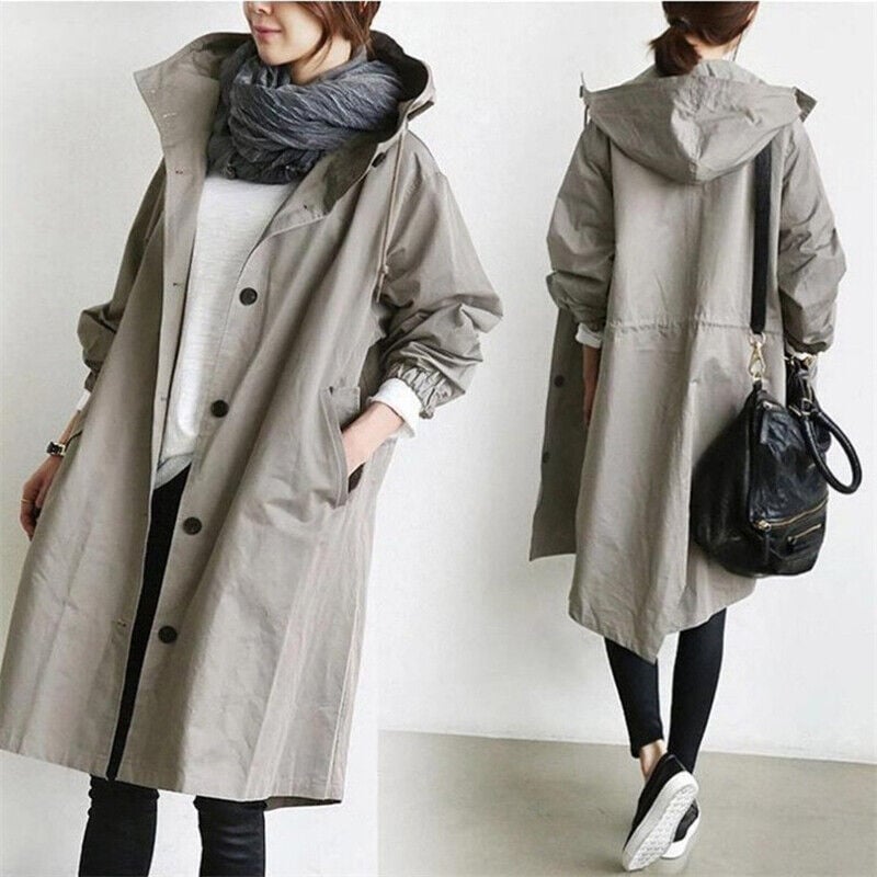 Trench Femme Imperméable à Capuche - Manteau Mi-Saison