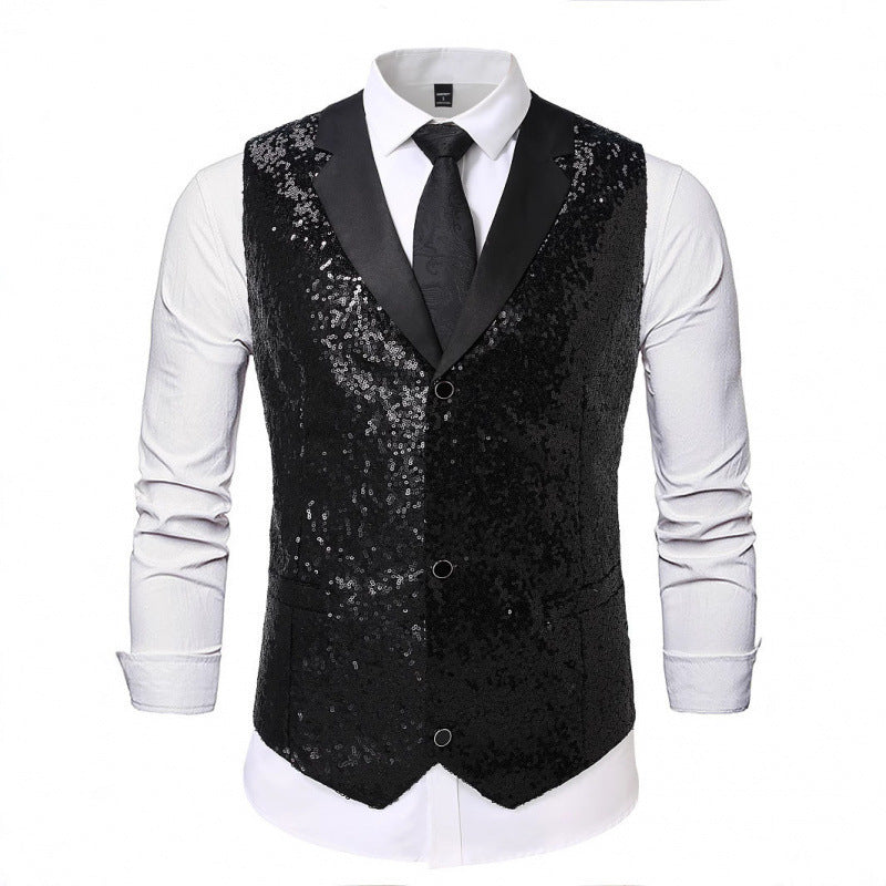 Gilet Homme Pailleté Col Satin, Costume Habillé