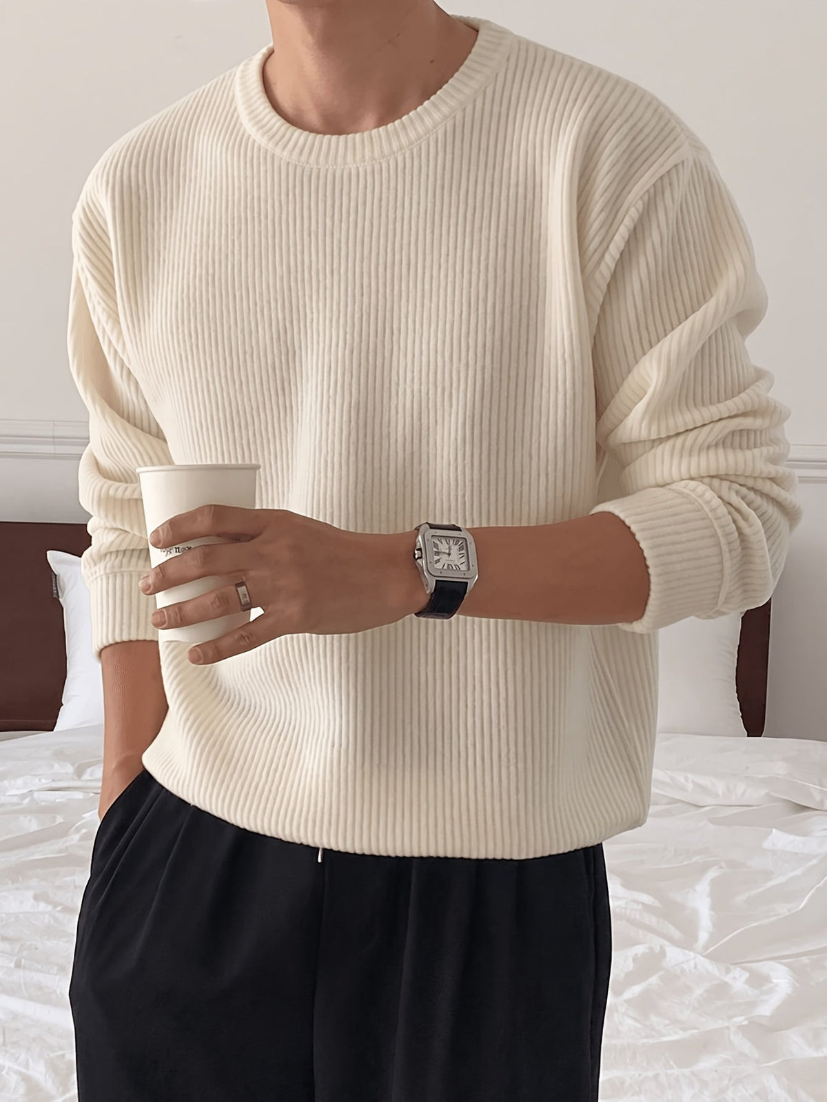 Pull Homme Col Rond Côtelé Coupe Ample