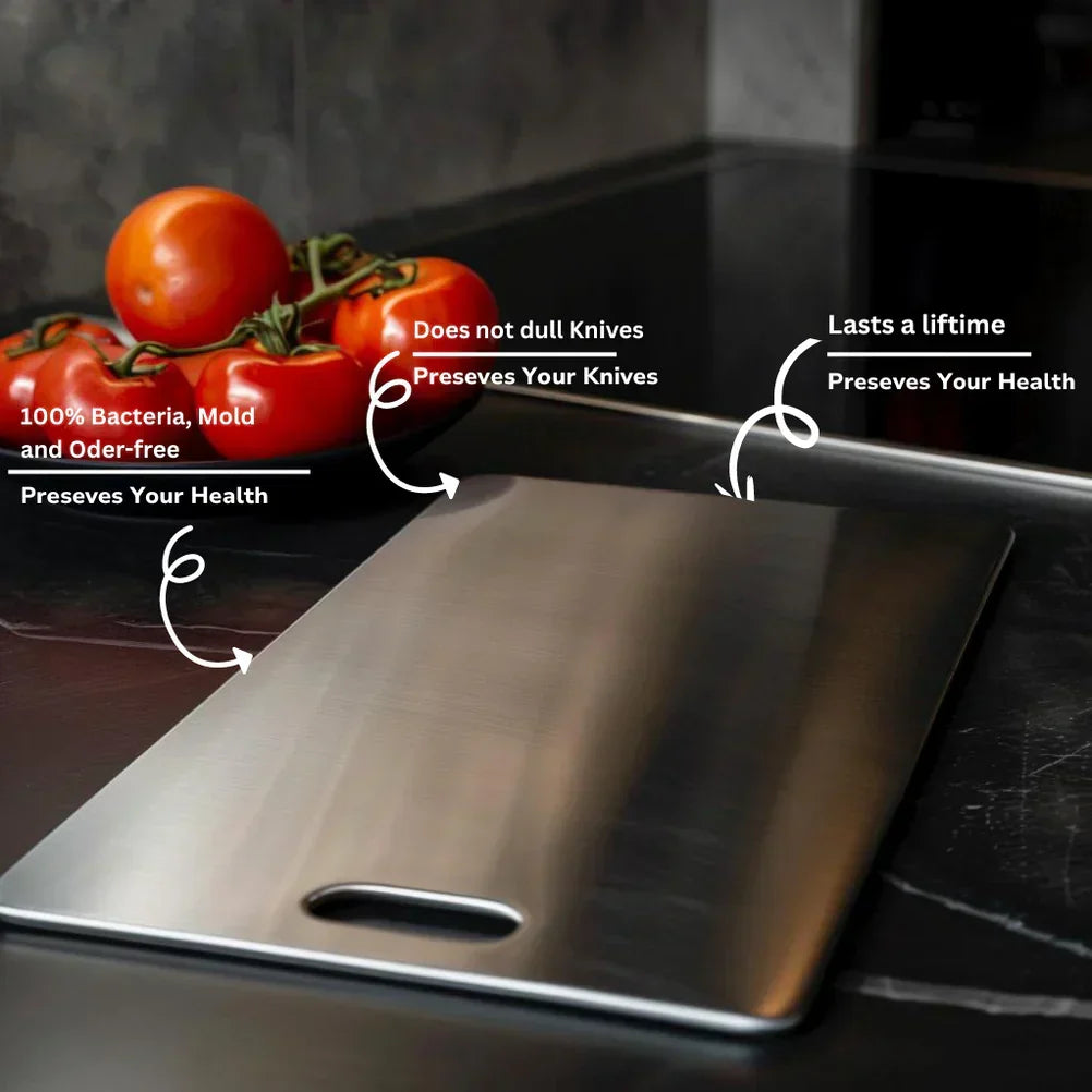 Planche à Découper en Titane Argent - Antibactérienne, Douce pour les Couteaux