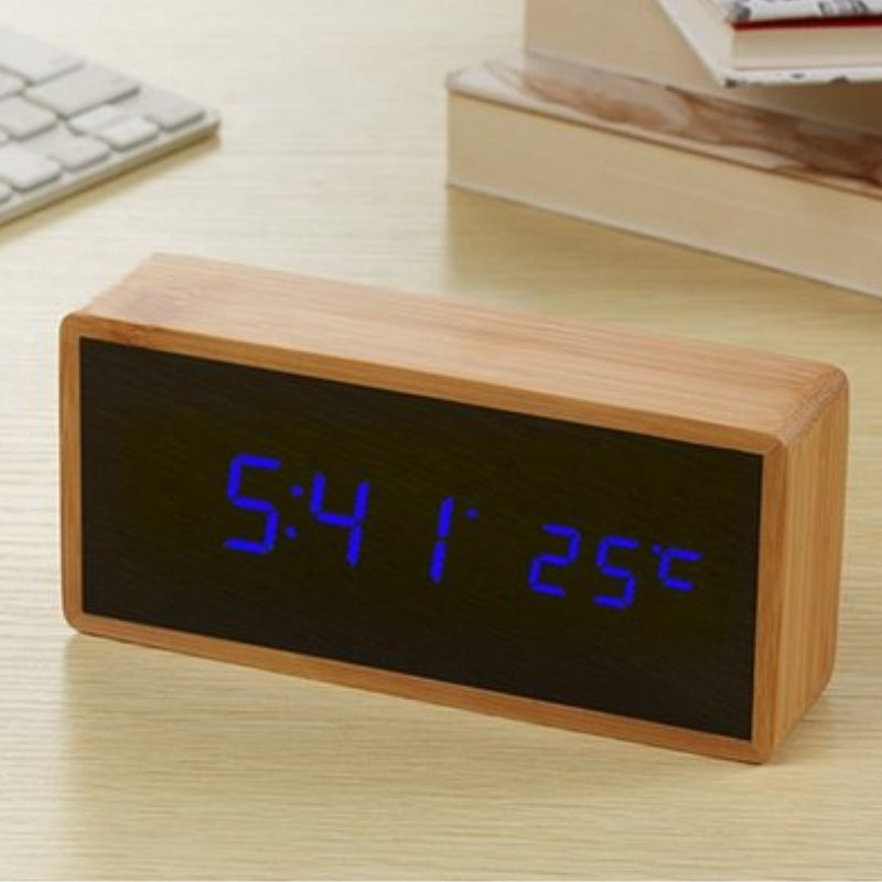 Réveil Digital en Bois avec Écran LED Heure et Température