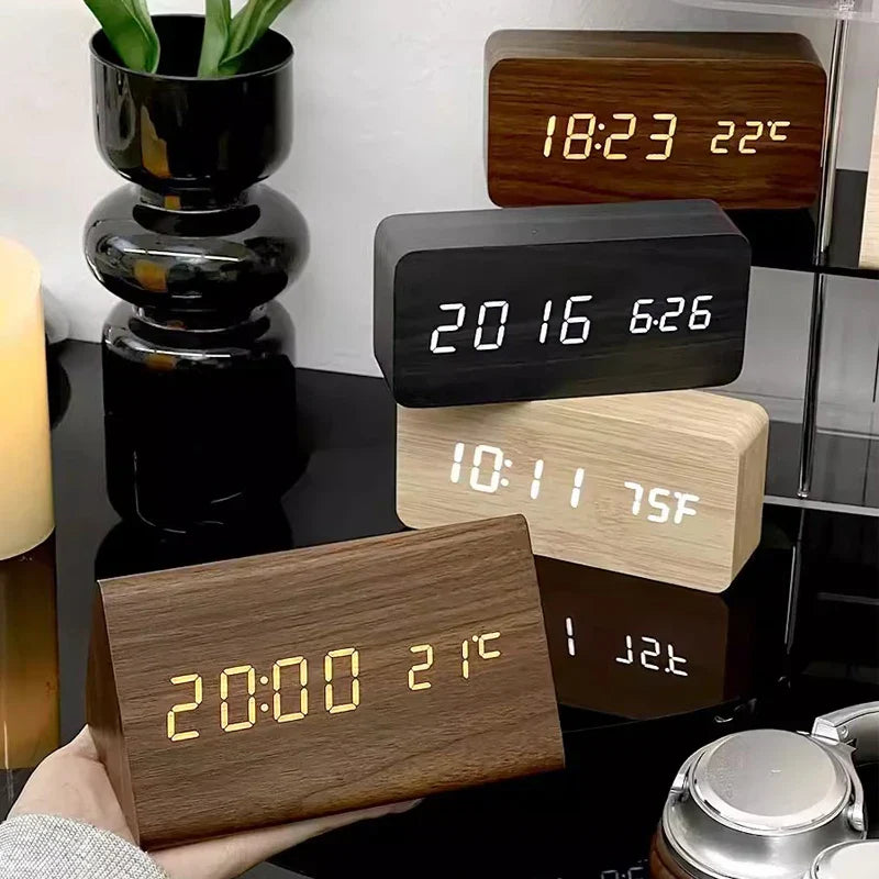 Wooden Alarm Clock – LED Display with Voice Control for Modern Interior Decor