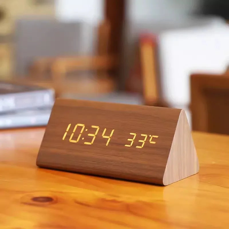 Wooden Alarm Clock – LED Display with Voice Control for Modern Interior Decor