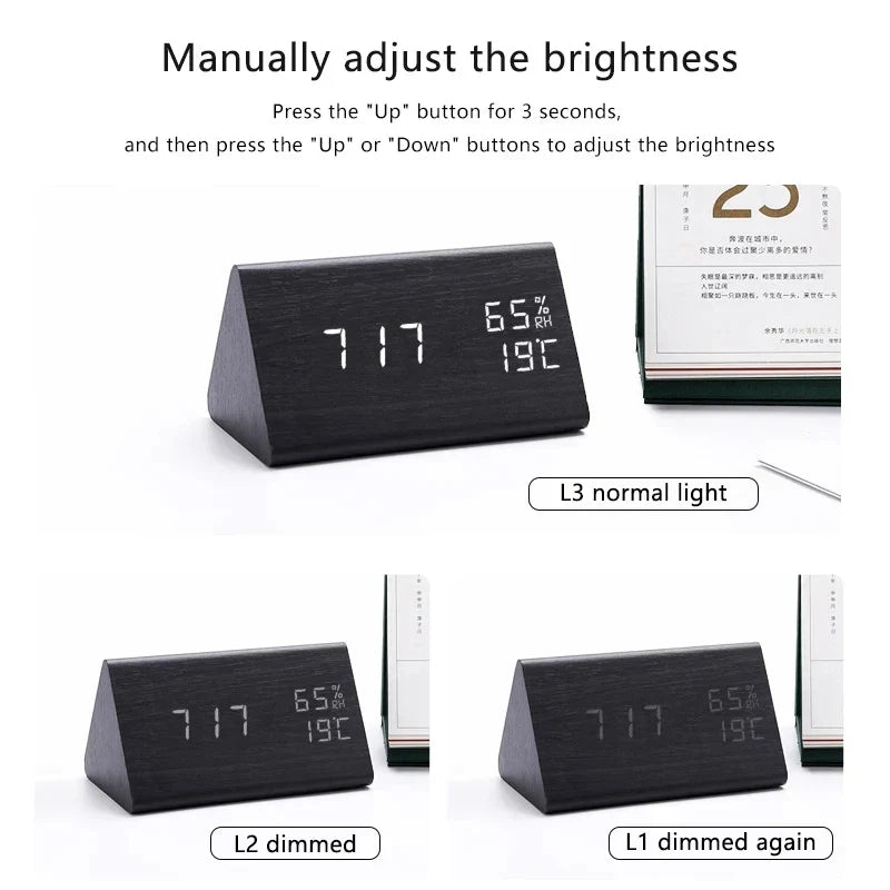 Wooden Alarm Clock – LED Display with Voice Control for Modern Interior Decor