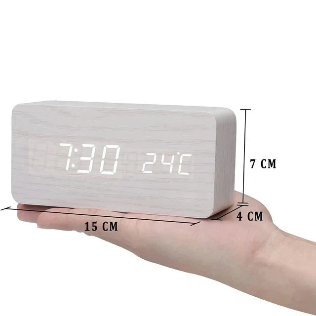 Wooden Alarm Clock – LED Display with Voice Control for Modern Interior Decor