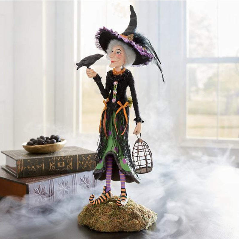 Figurka czarownicy z żywicy – wielokolorowa, wykonana ręcznie z dbałością o najdrobniejsze szczegóły, do dekoracji wnętrz na Halloween