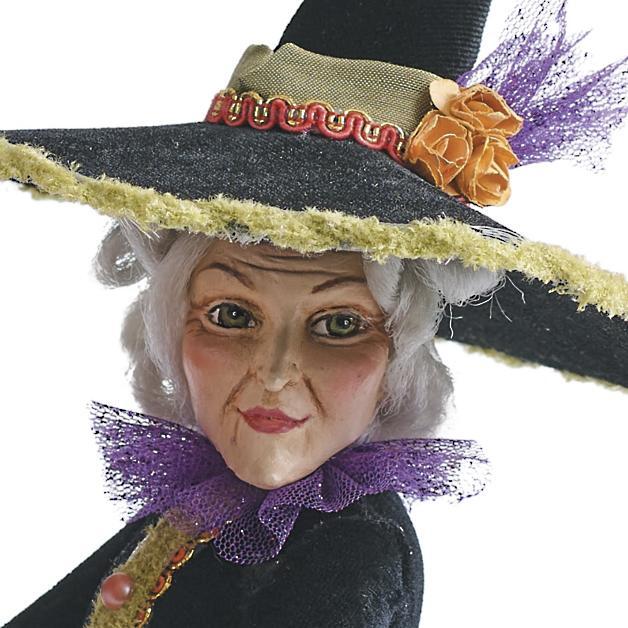 Figurka czarownicy z żywicy – wielokolorowa, wykonana ręcznie z dbałością o najdrobniejsze szczegóły, do dekoracji wnętrz na Halloween