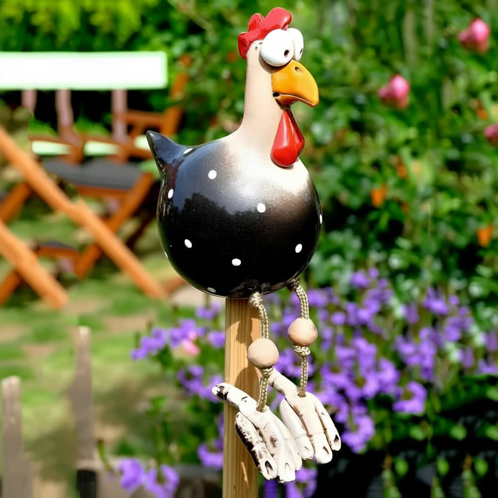 Garden Figurine – Weather-resistant resin, movable chickens for a playful garden decoration
