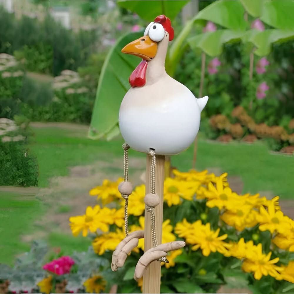 Garden Figurine – Weather-resistant resin, movable chickens for a playful garden decoration