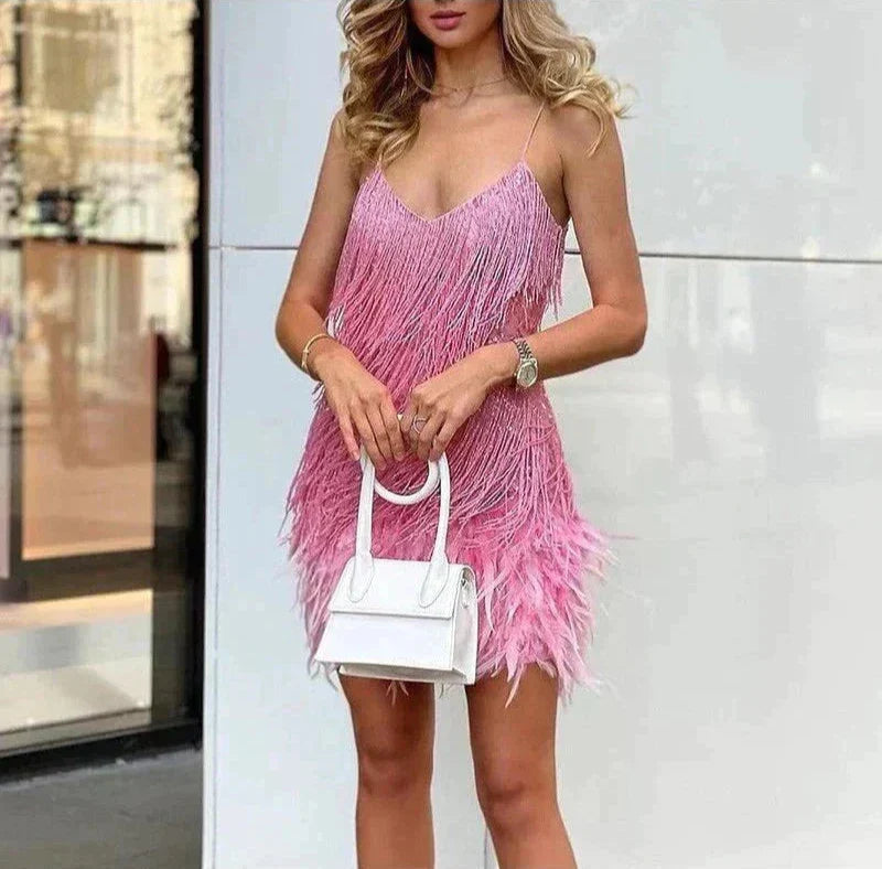 Robe Courte Femme à Plumes – Tenue de Soirée Glamour