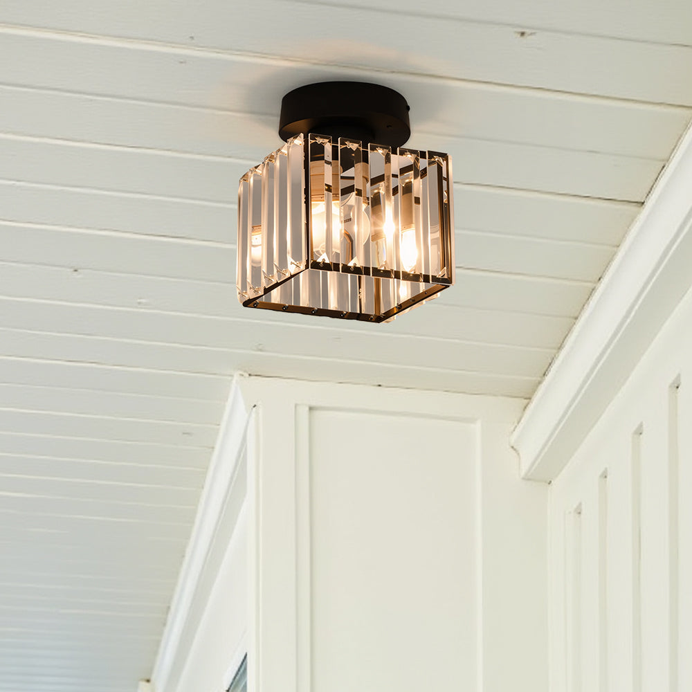 Plafonnier Design en Laiton et Cristal, Finition Noire